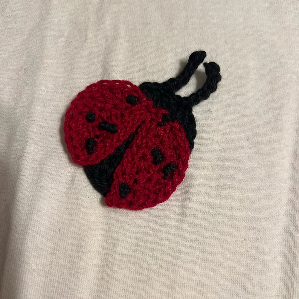 Hand Crafted Ladybug Dress with Matching Purse Crochet Red around White T Shirt - Picture 4 of 14
